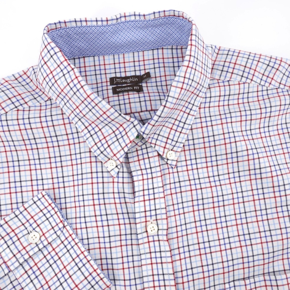 J. McLaughlin Modern Fit Tattersall Button Down Shirt Long Sleeve Mens Medium
